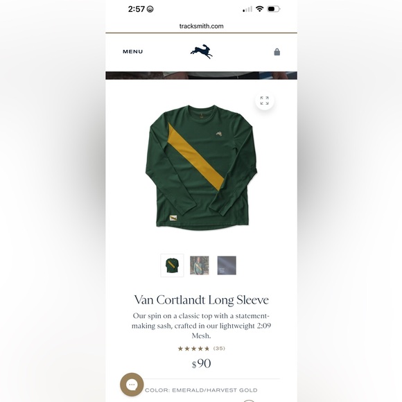 Tracksmith Men's Van Cortlandt Long Sleeve Green and Orange shirt - Picture 6 of 6